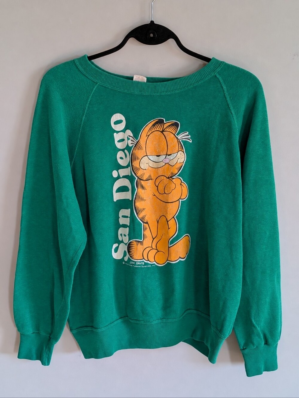 Vintage Velva Sheen Garfield San Diego Crewneck Sweatshirt XL Green 80s